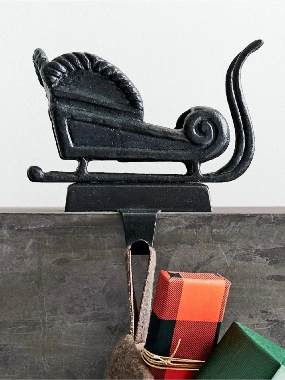 Pottery Barn | Christmas Santa’s Sleigh Bronze Finish Fireplace Stocking Holder